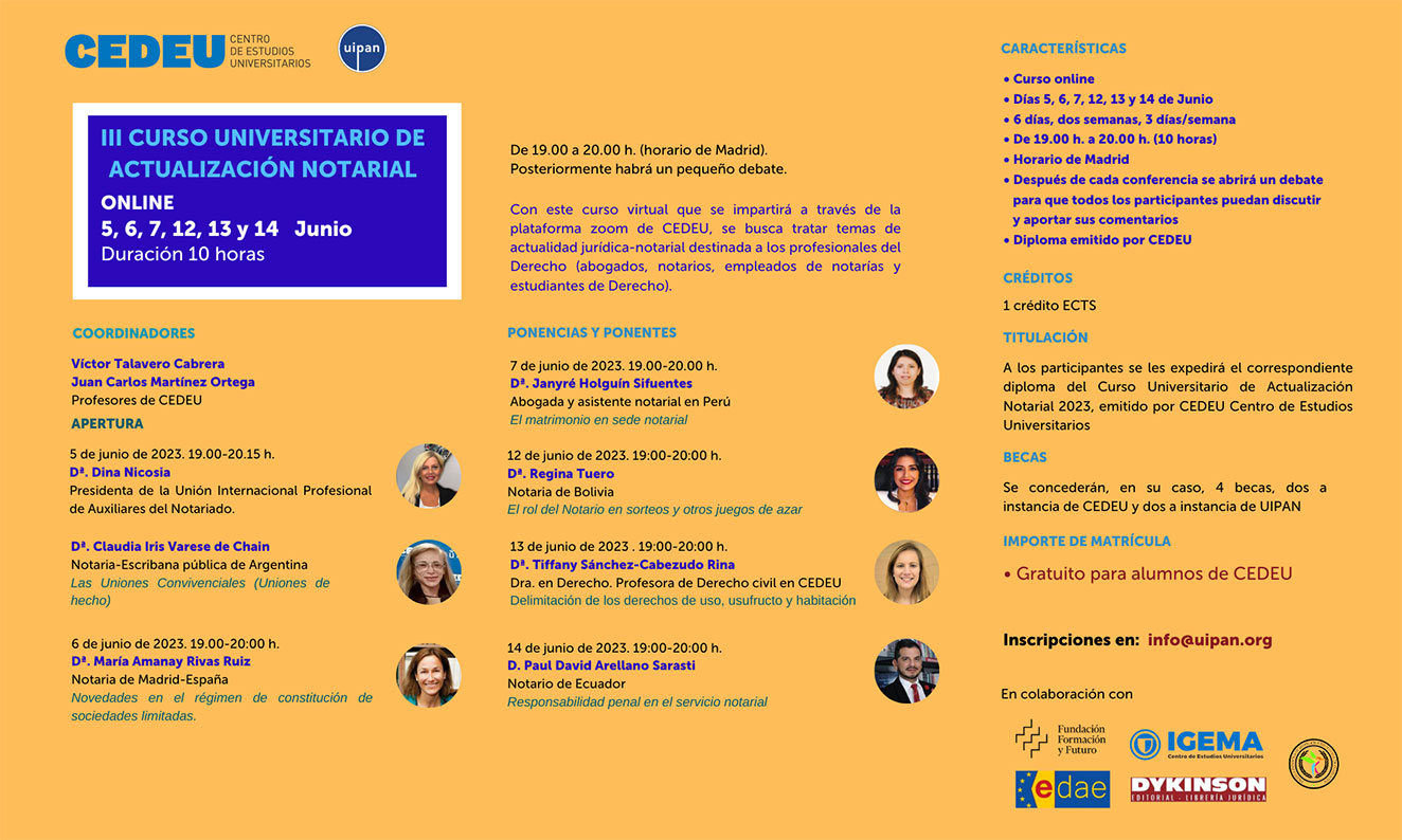 UIPAN, en colaboración con CEDEU, organiza el III Curso Universitario online de Actualización Notarial 